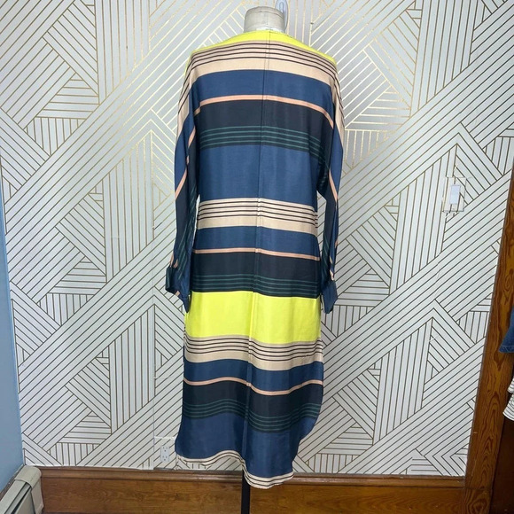 Apiece Apart Long Tunic Top Side Slits Coverup Colorful Striped Navy Blue Size 0 - Picture 9 of 10